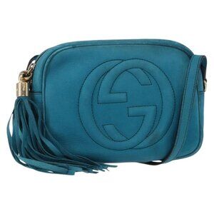 GUCCI Soho Shoulder Bag Suede Leather Blue Gold